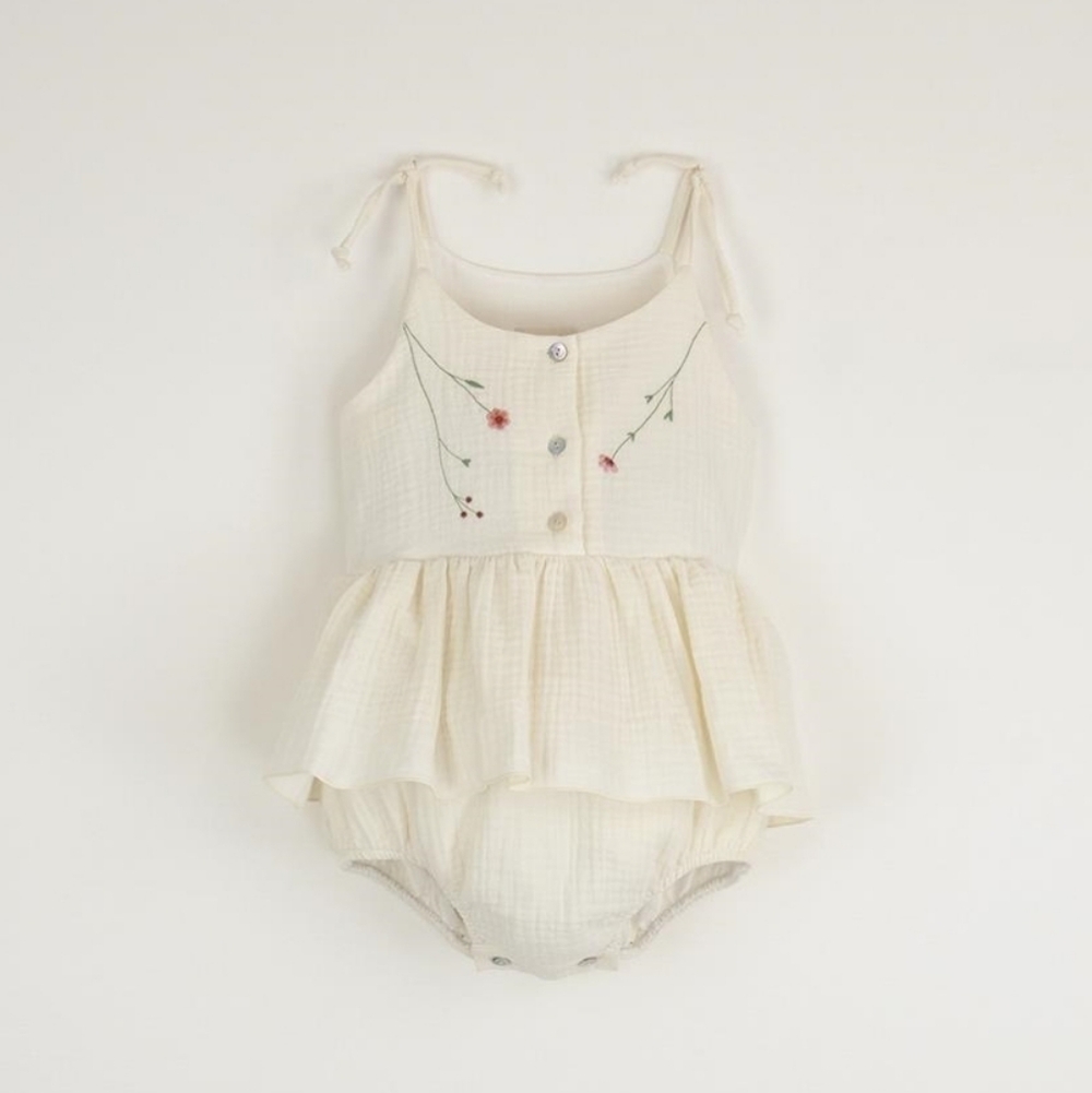 POPELIN ROMPER WITH EMBROIDERY TIE STRAPS